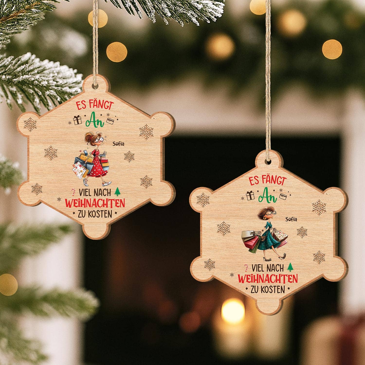 5762OGE2 es fangt an viel nach weihnachten zu kosten schnappchenjagerin personalisierte 1 schicht holz ornamente frauen 5762OTZCA