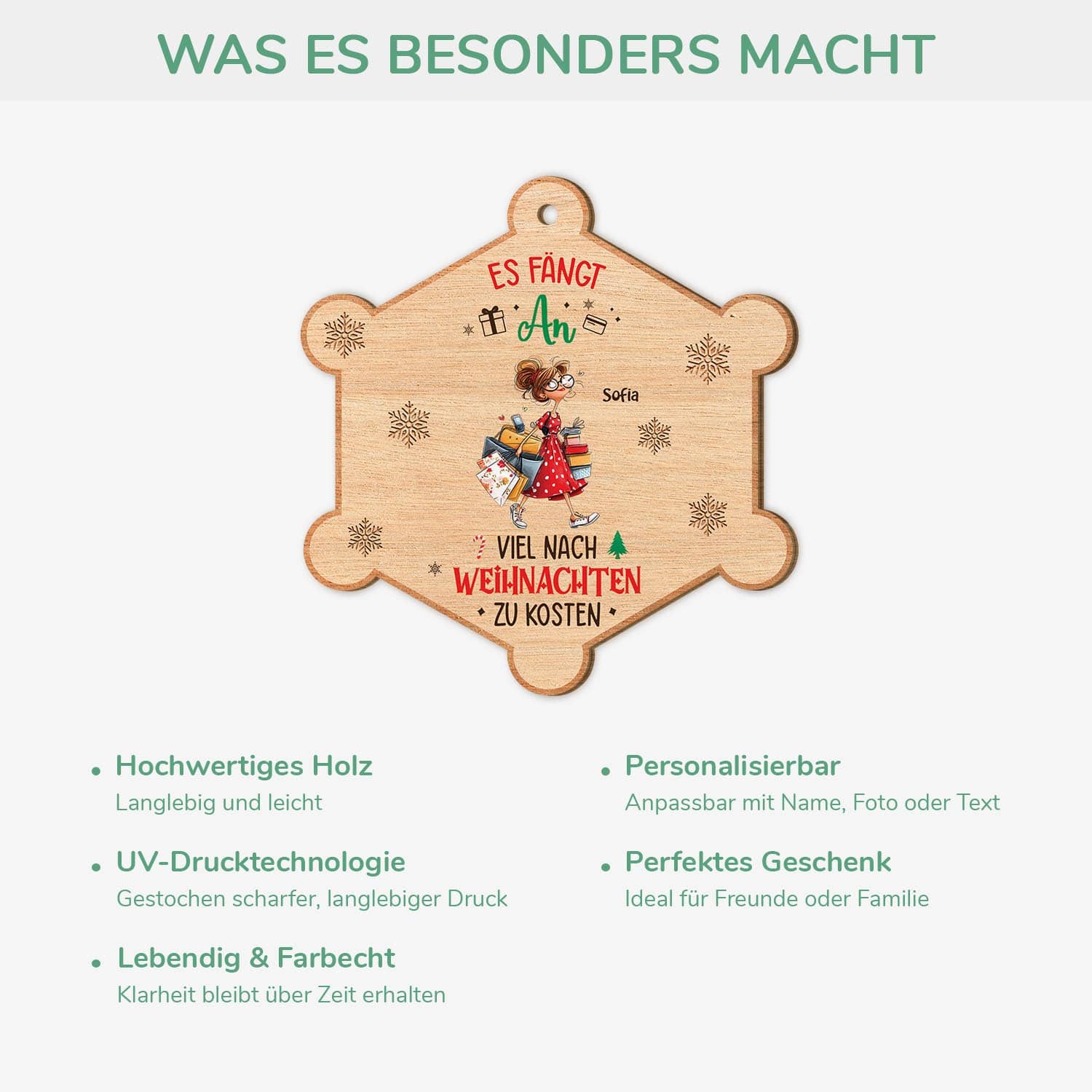5762OGE4 es fangt an viel nach weihnachten zu kosten schnappchenjagerin personalisierte 1 schicht holz ornamente frauen 5762OTZCA