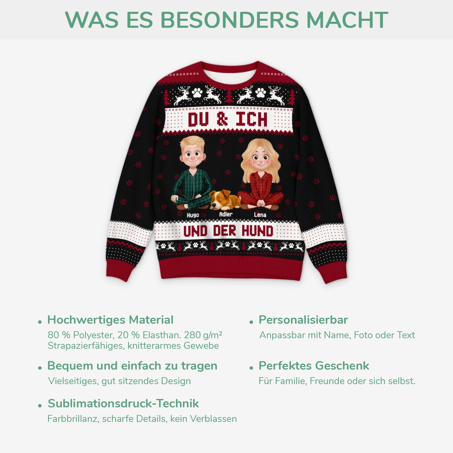 5766WGE5 du ich und die hunde weihnachtspullover hund personalisiert_ paar cartoon 5766WKLZC