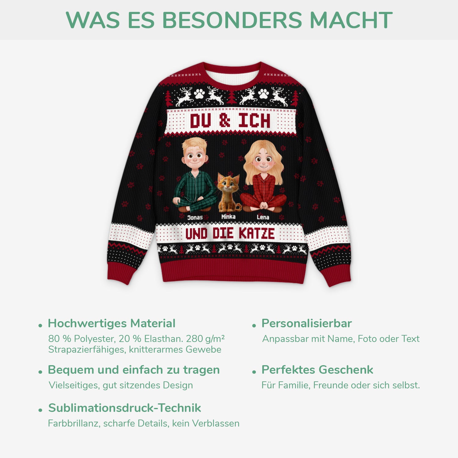 5766WGE5 du ich und die katzen weihnachtspullover katze personalisiert_ paar cartoon 5766WKLZD