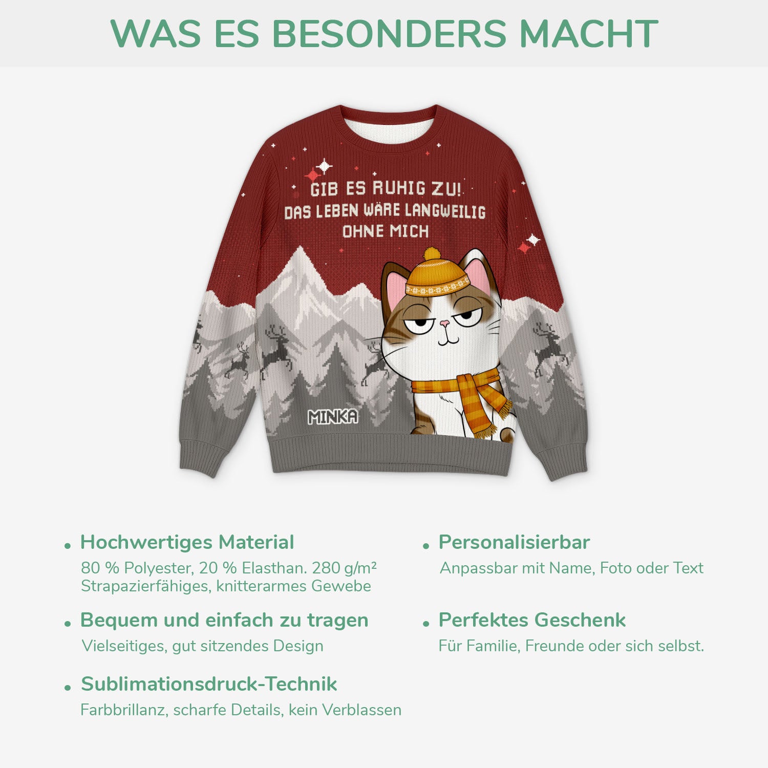 5784WGE5 ohne katze ist das leben eben doch langweilig weihnachtspullover katze personalisiert_ 5784WTLQD