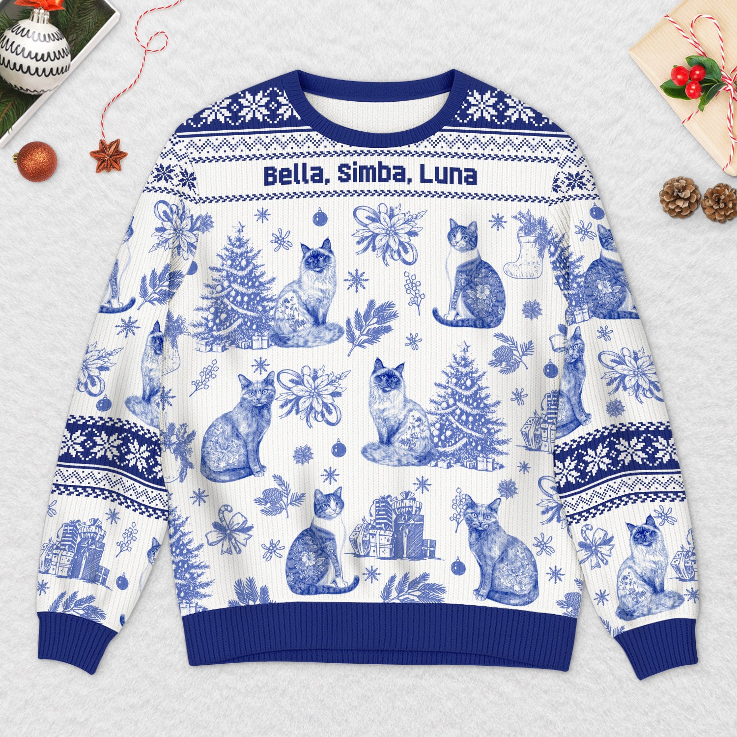 5799WGE2 katzen toile de jouy weihnachtspullover katze personalisiert_ 5799WTMMD