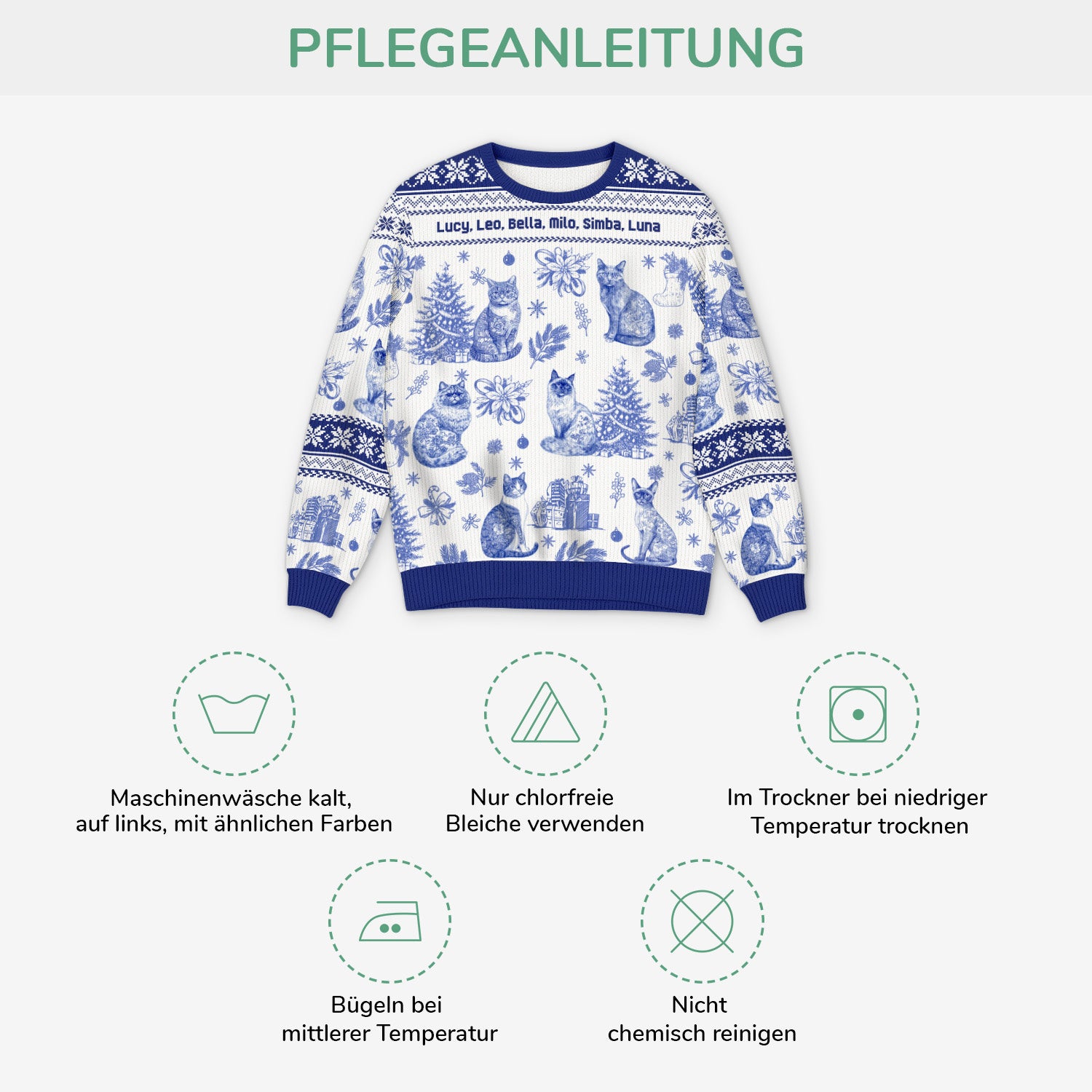 5799WGE4 katzen toile de jouy weihnachtspullover katze personalisiert_ 5799WTMMD