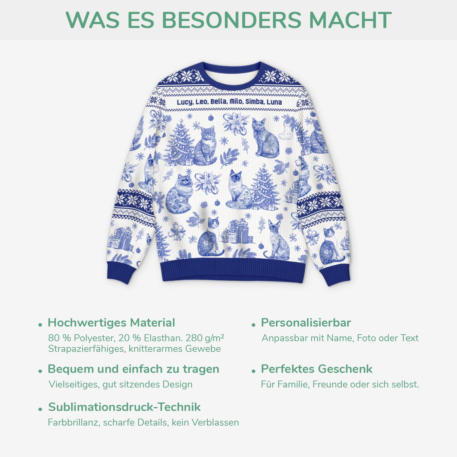 5799WGE5 katzen toile de jouy weihnachtspullover katze personalisiert_ 5799WTMMD