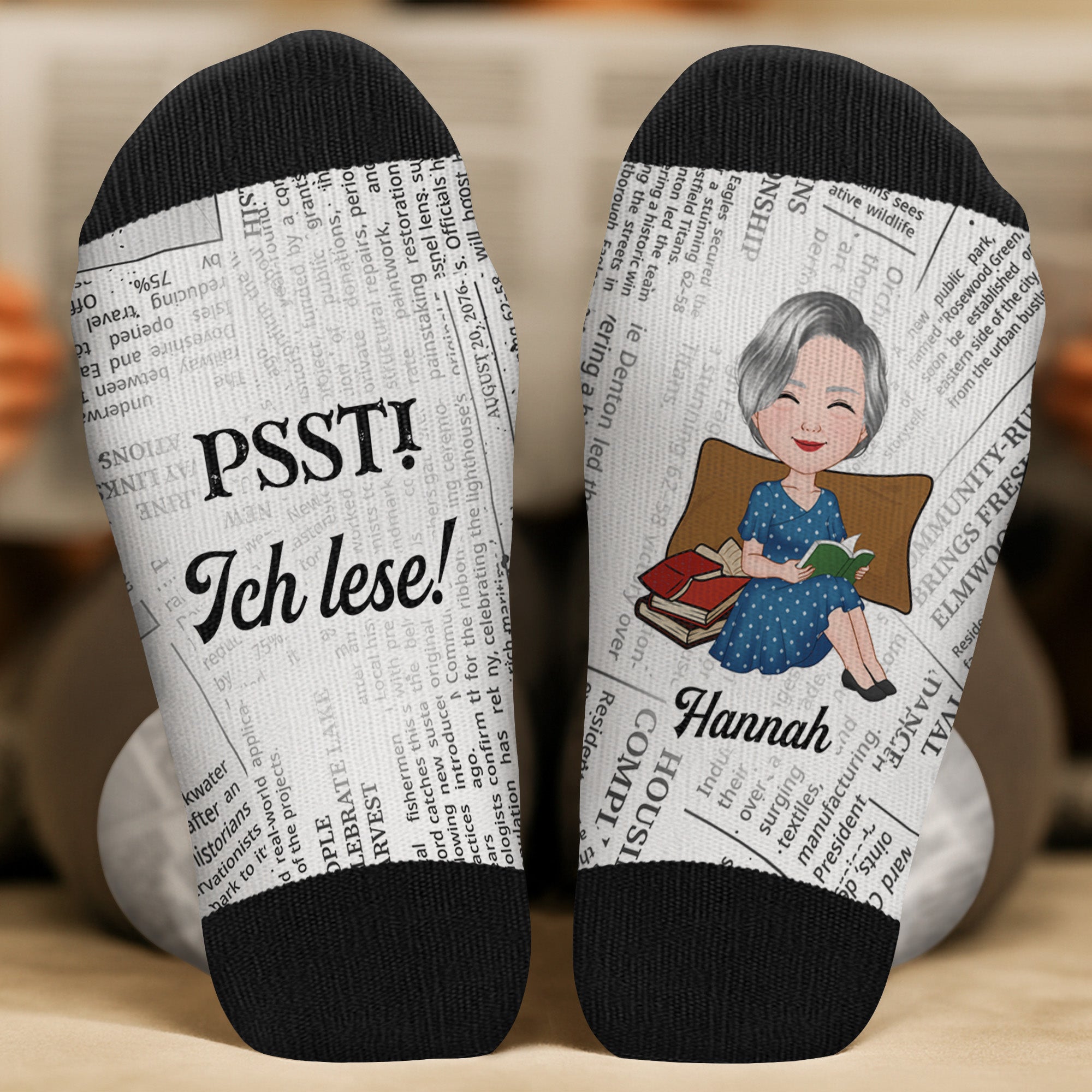 5809JGE2 psst ich lese socken personalisieren text leseratten_ frauen 5809JKLMA
