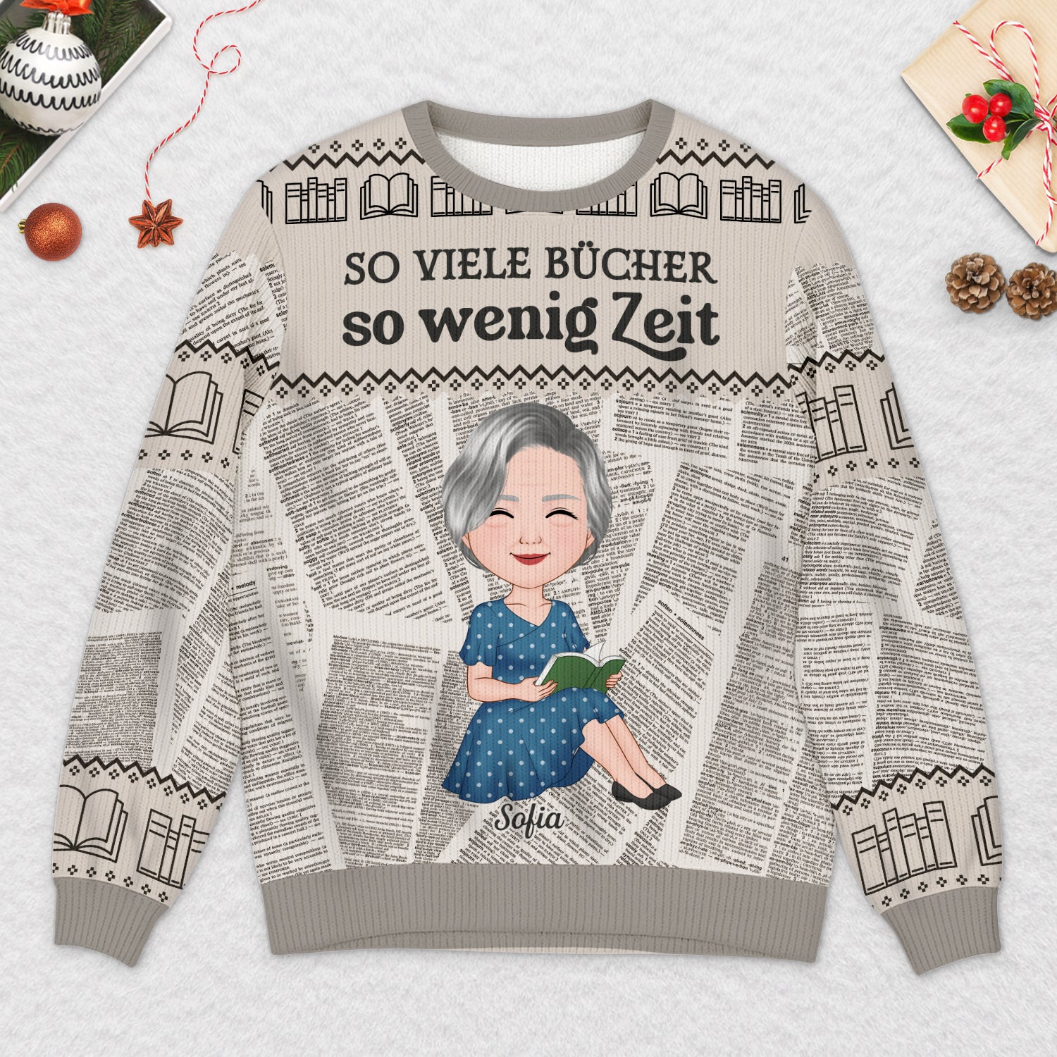 5814WGE2 ein madchen die bucher liebt weihnachtspullover damen personalisiert leseratten 5814WKMZA