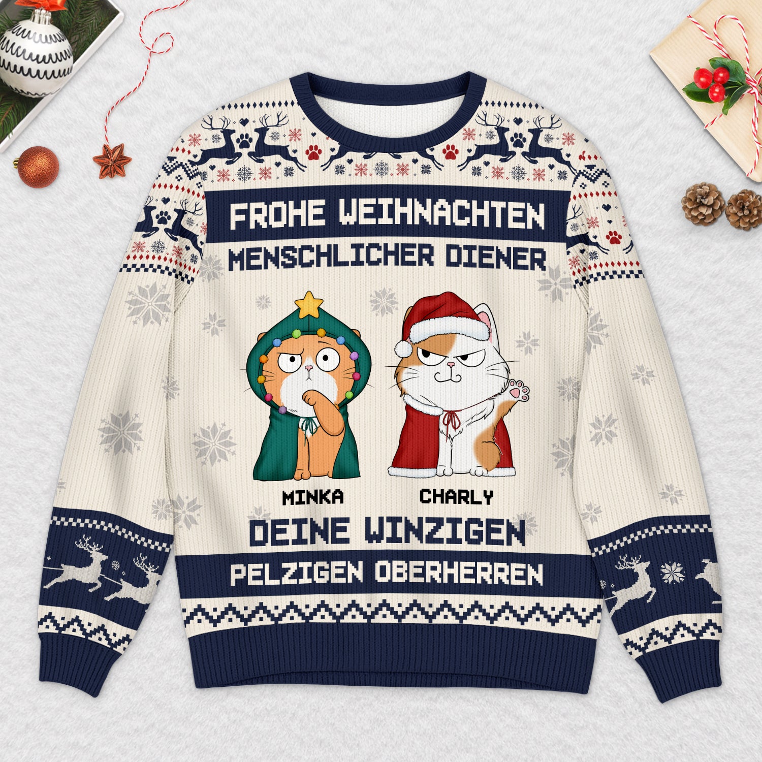 5819WGE2 frohe weihnachten menschlicher diener weihnachtspullover katze personalisiert_ 5819W6ZZD