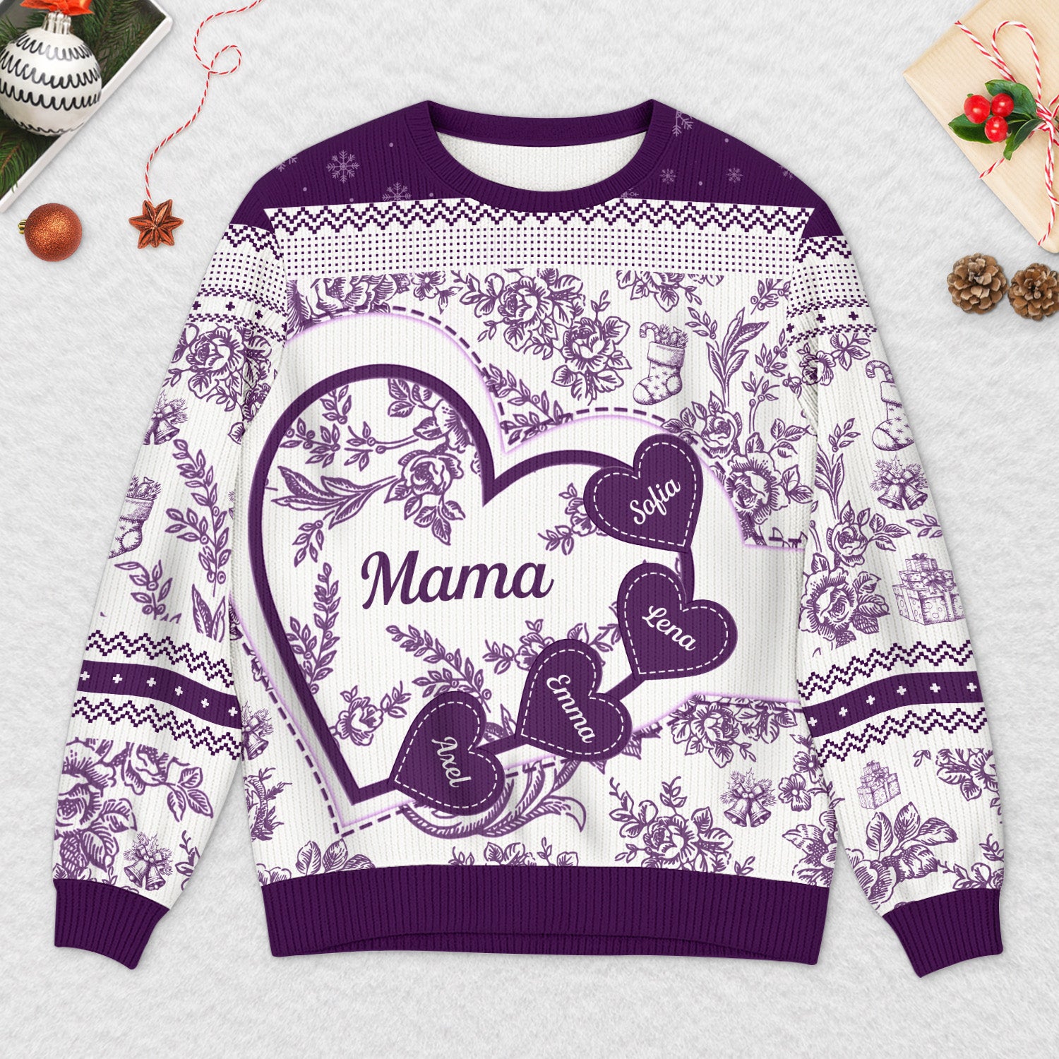 5879WGE2 toile de jouy omas herzen personalisierter weihnachtspullover_ oma 5879WKMTA