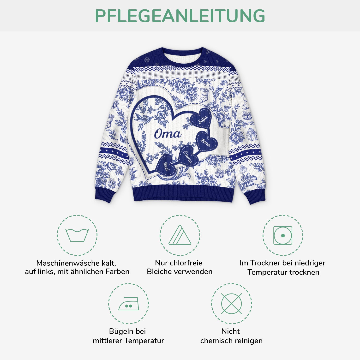 5879WGE4 toile de jouy omas herzen personalisierter weihnachtspullover_ oma 5879WKMTA