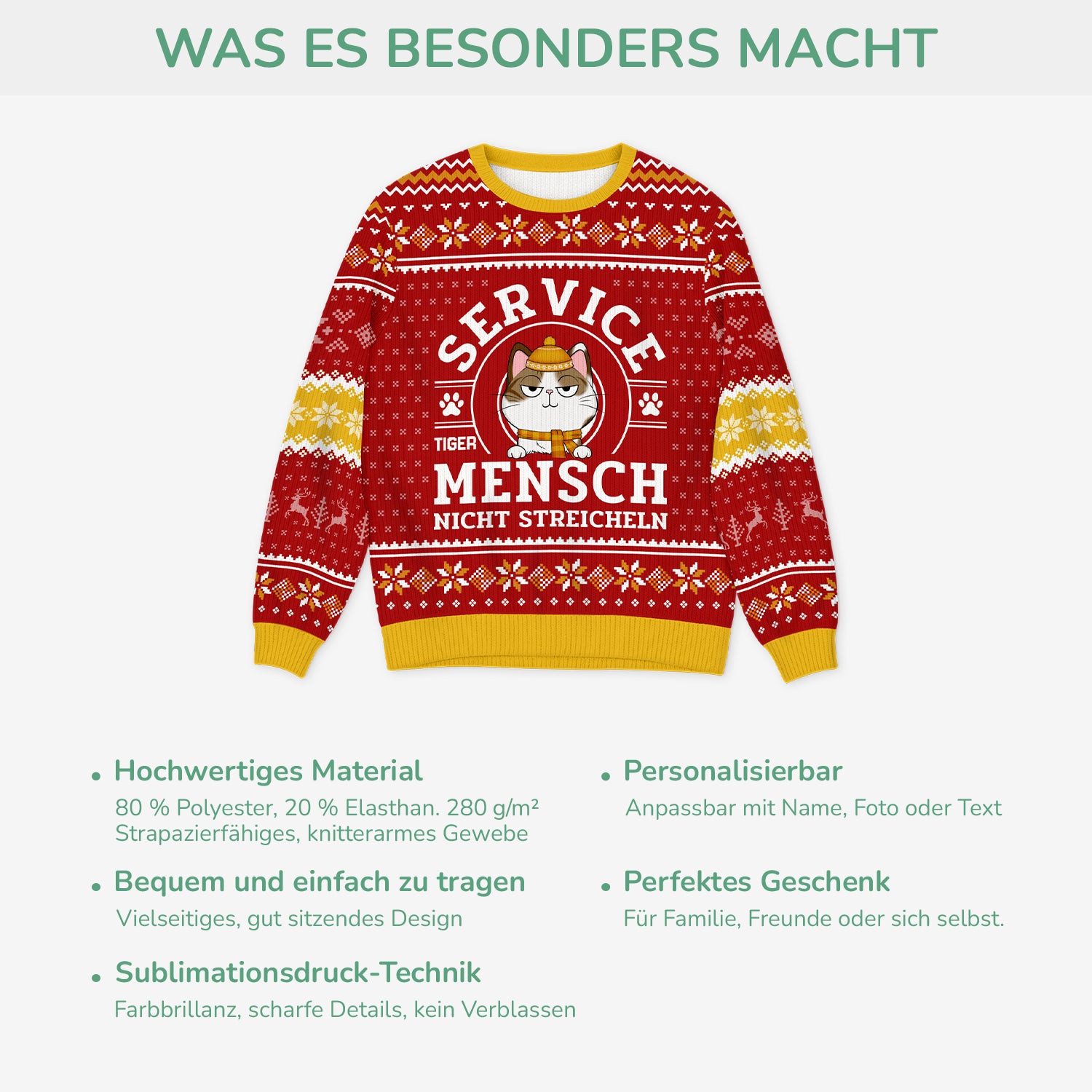5943WGE5 service mensch nicht streicheln weihnachtspullover katze personalisiert 5943WKKND