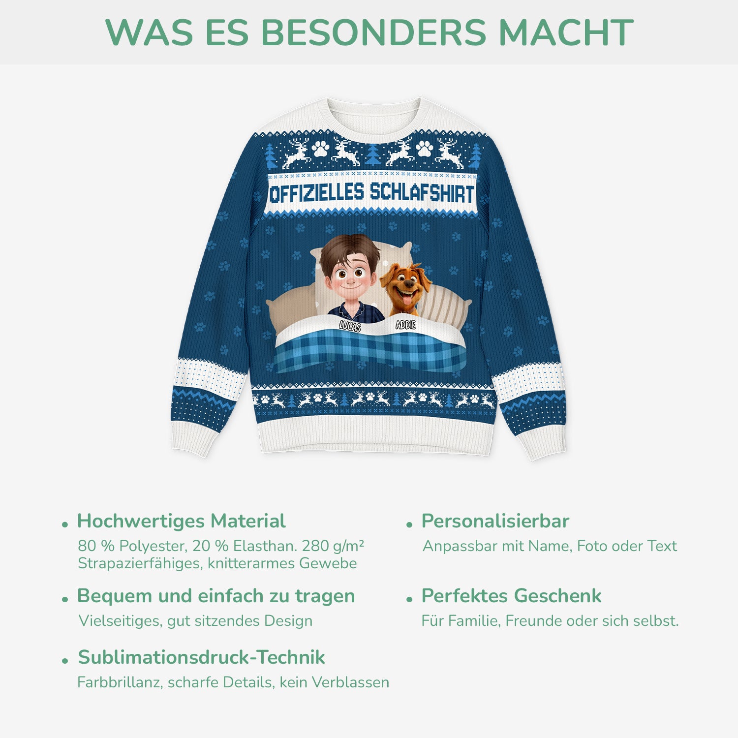 5947WGE5 offizielles schlafshirt weihnachtspullover hund personalisiert 5947WKLNC