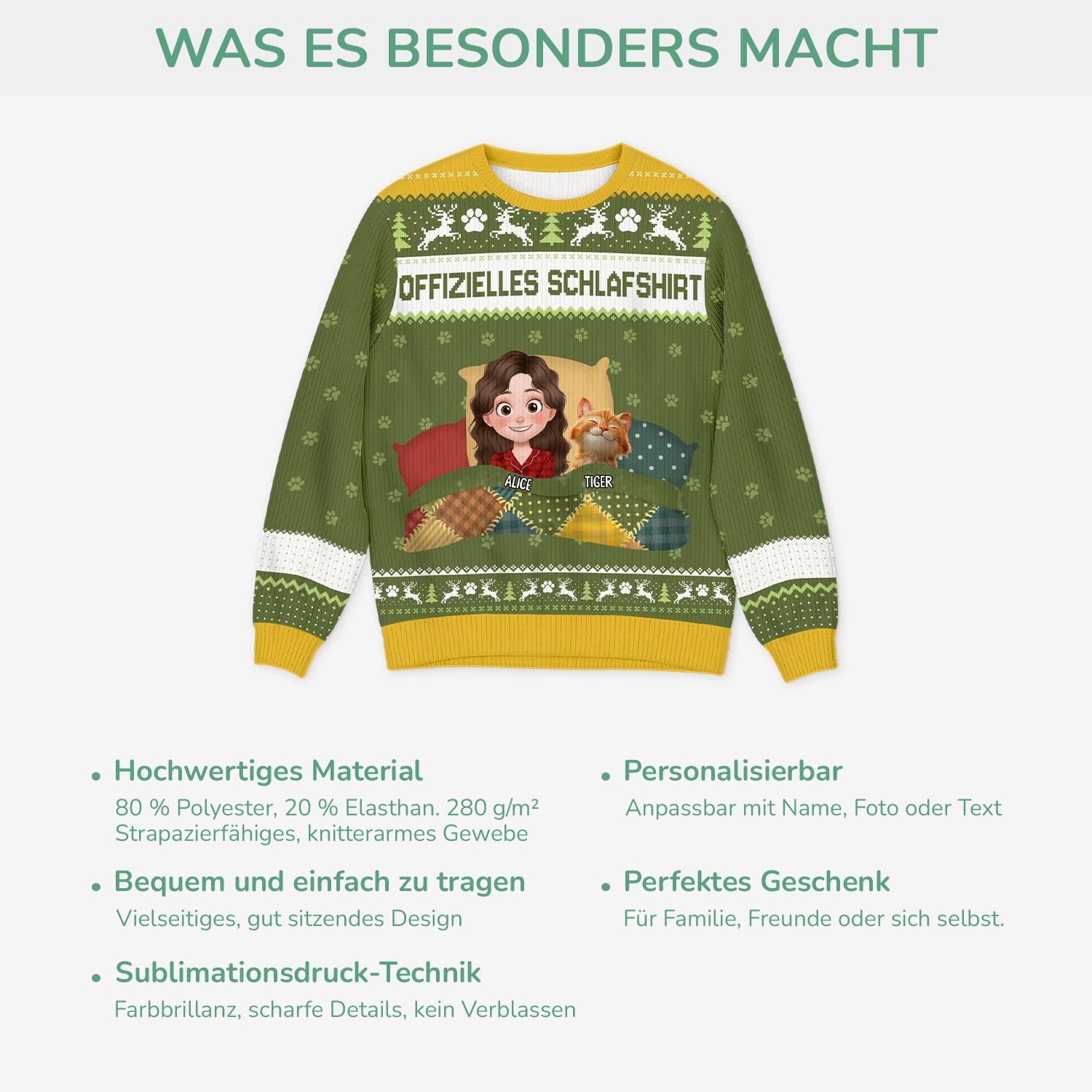 5947WGE5 offizielles schlafshirt weihnachtspullover katze personalisiert 5947WKLND