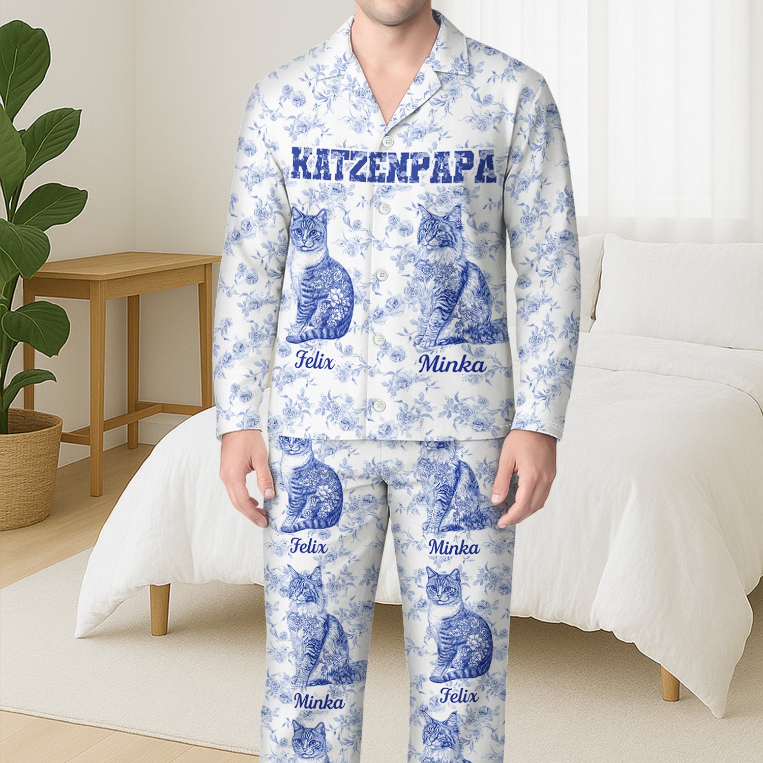 5970VGE3 katzenmama toile de jouy personalisierte pyjama_s katze 5970VKMTD