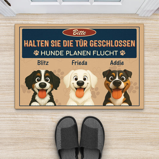 6012DGE2 bitte tur geschlossen halten fussmatte personalisiert hund_ cartoon 6012DKT5C