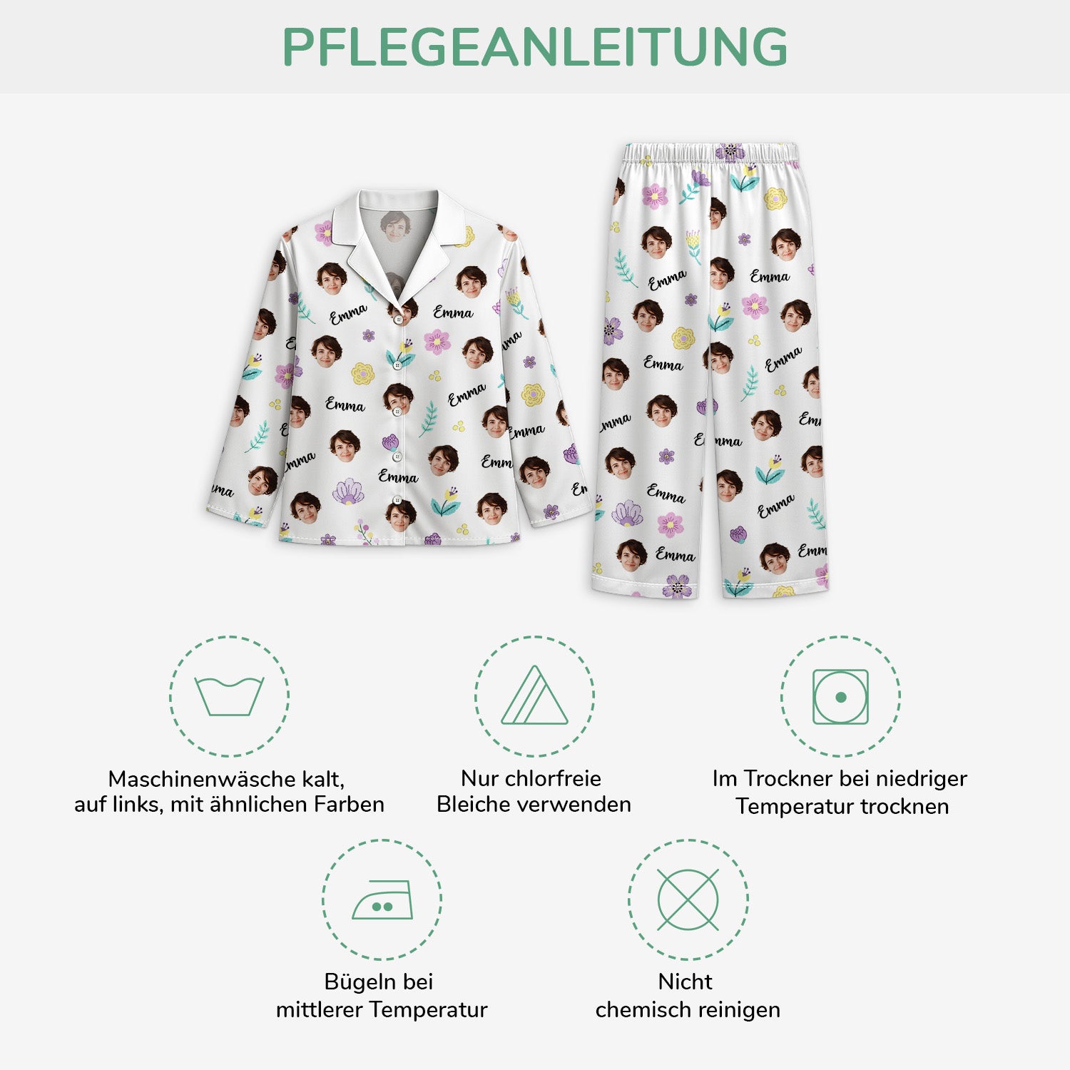6014VGE4 blumen mit gesicht personalisierte pyjama damen_ 6014V3ZTA