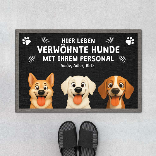 6047DGE1 hier leben verwohnte hunde mit ihrem personal fussmatte personalisiert hund_ 6047DTL5C