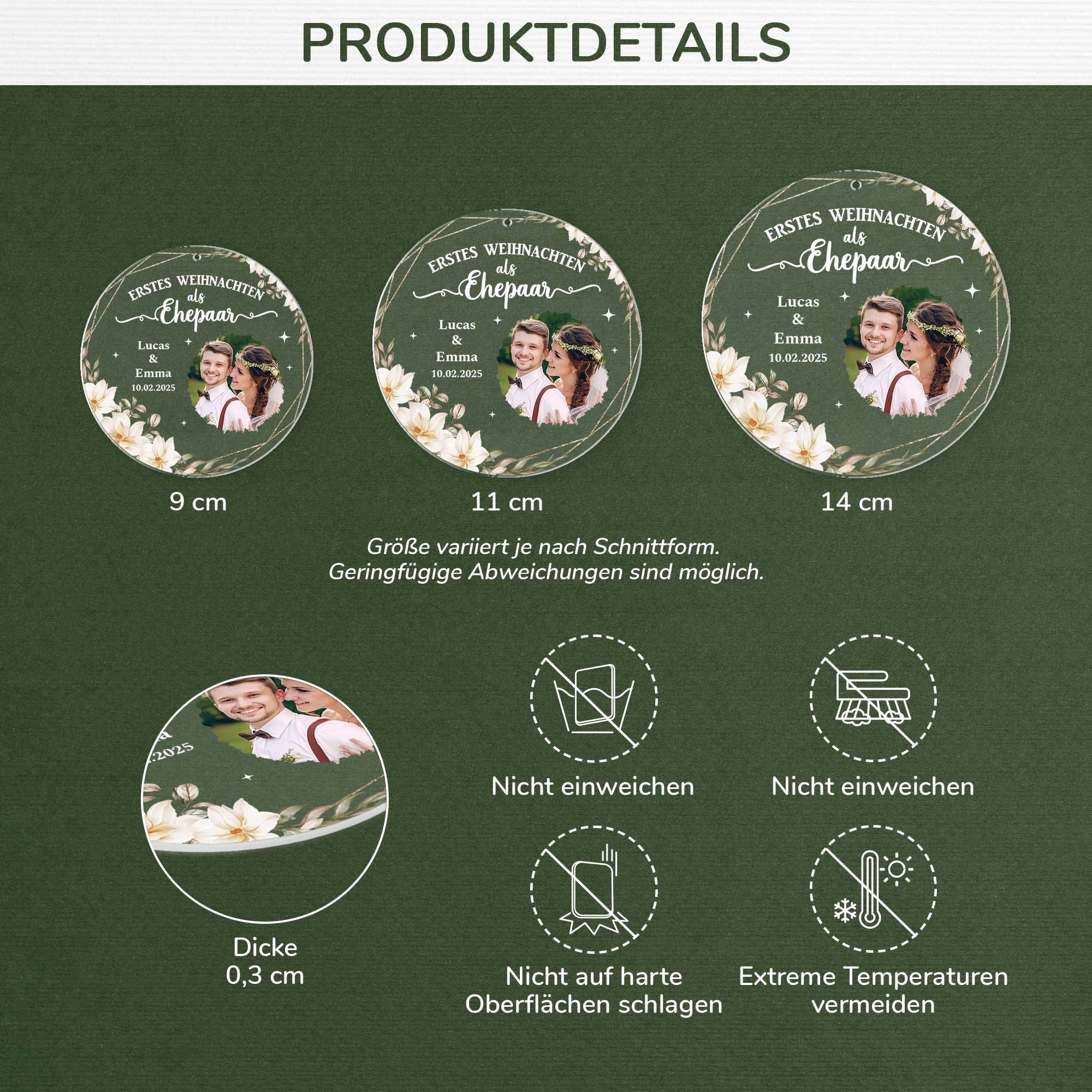 6066OGE3 erstes weihnachten als ehepaar acryl weihnachtsschmuck personalisiert_ mit foto hochzeit 6066OKT5G