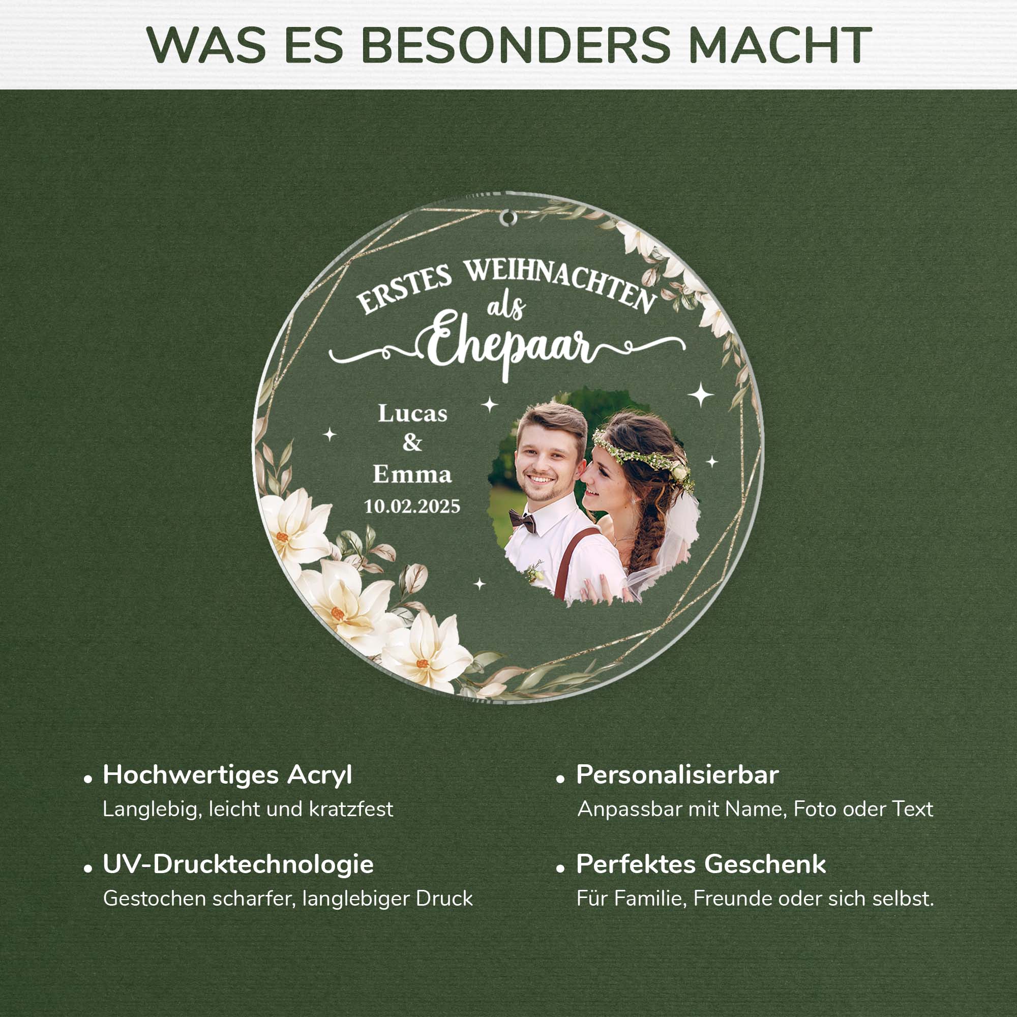 6066OGE4 erstes weihnachten als ehepaar acryl weihnachtsschmuck personalisiert_ mit foto hochzeit 6066OKT5G