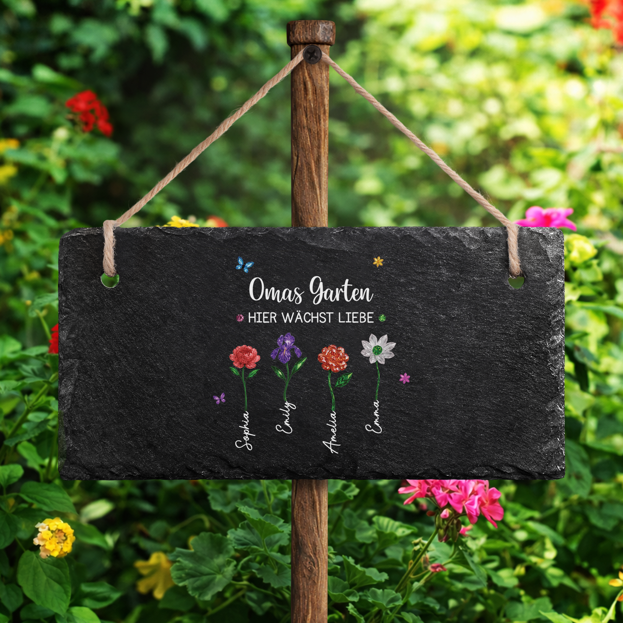 6082AGE2 omas garten hier wachst liebe personalisiertes geschenk  uv druck schiefer gartenschild omamama 6082ae6h5a