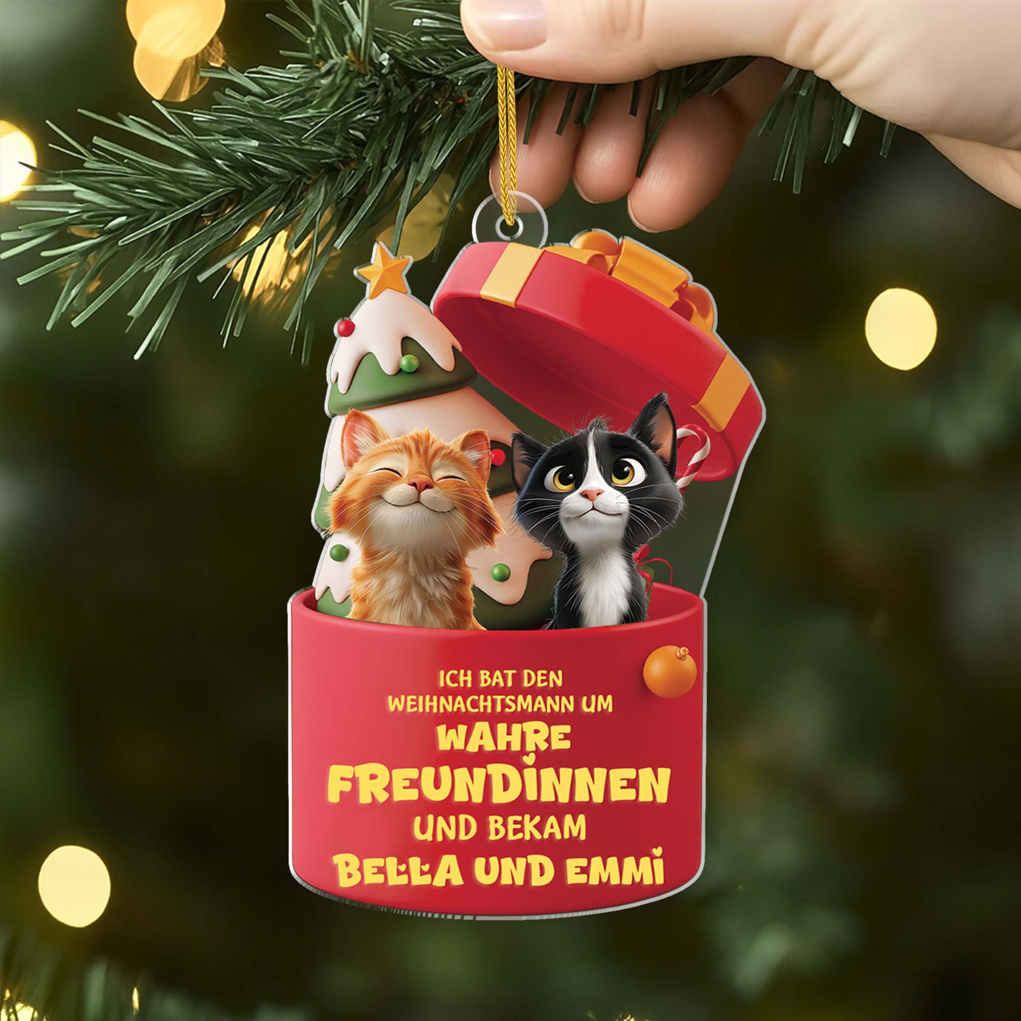 6098OGE2 3d druck effekt ich bat den weihnachtsmann um wahre freunde acryl christbaumschmuck katze personalisiert_ 6098OKLAD