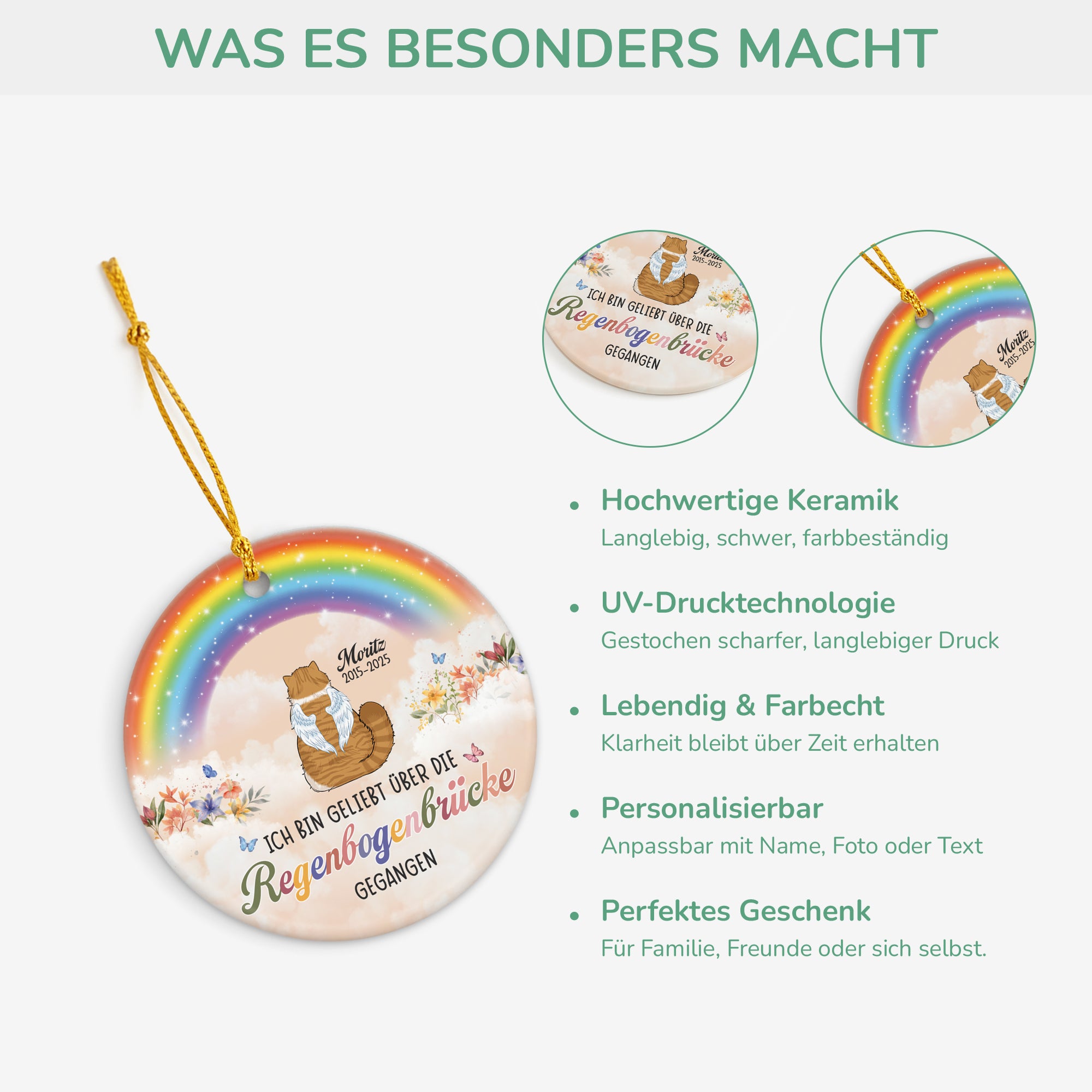 6176OGE1 ich bin geliebt uber die regenbogenbrucke gegangen personalisierte keramik ornamente katzen zur erinnerung 6176OK6QD4