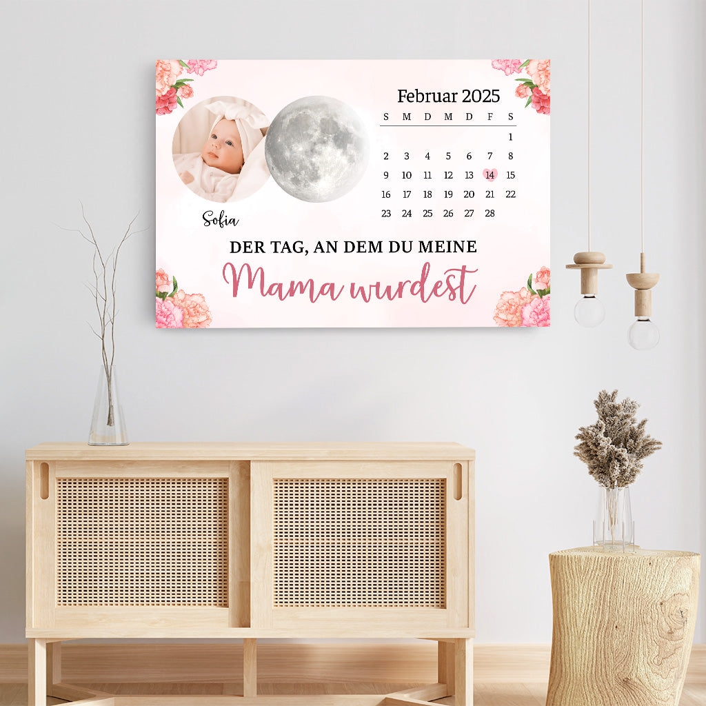 6205CGE3 der tag an dem du meine mama mein papa wurdest personalisierte leinwand mondphasen kalender 6205C3TTA