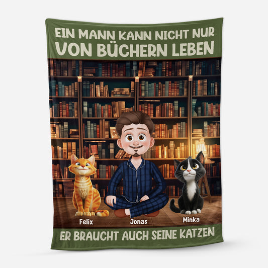 6239BGE1 eine frau kann nicht nur von buchern leben sie braucht auch ihre katze kuscheldecke personalisiert_ 6239B8LZD