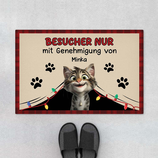 6248DGE1 besucher nur mit genehmigung von lustiges turschild katze personalisiert_ weihnachten 6248DKLND_1