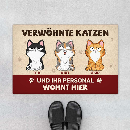 6314DGE1 hier wohnen verwohnte katzen mit personal fussmatte katzen personalisiert 6314DTQ5D