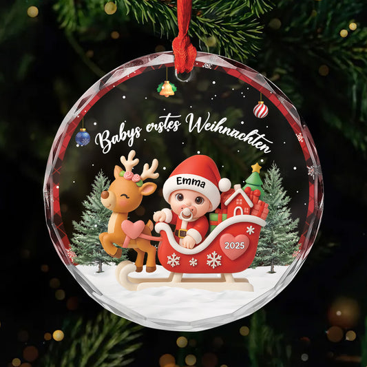 6409OGE1 babys erstes weihnachten glas weihnachtsschmuck_ personalisiert zur geburt rentierschlitten 6409O3L0K