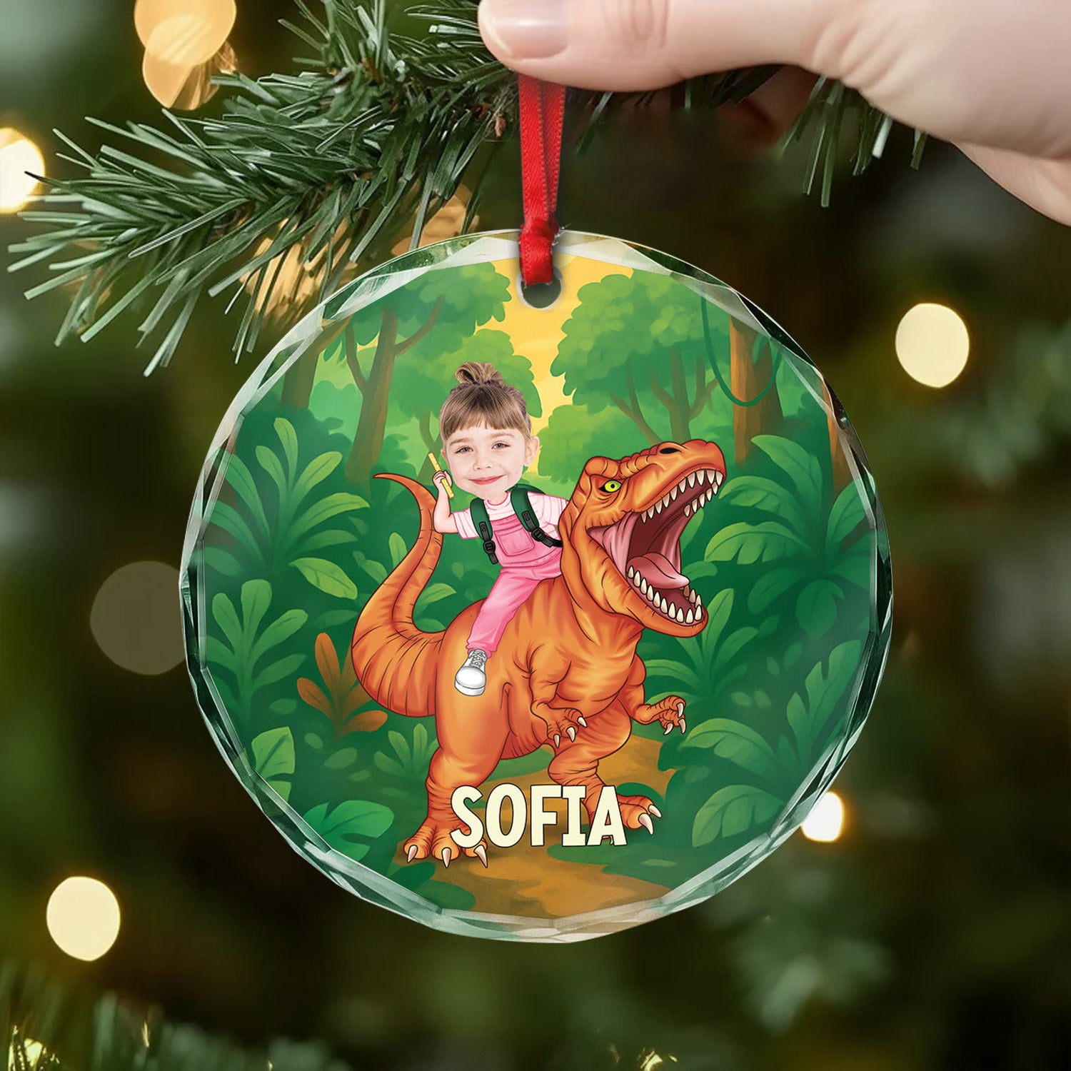 6425OGE2 kind mit dino personalisierte glas ornamente_ tochter sohn mit gesicht 6425O6ZNK