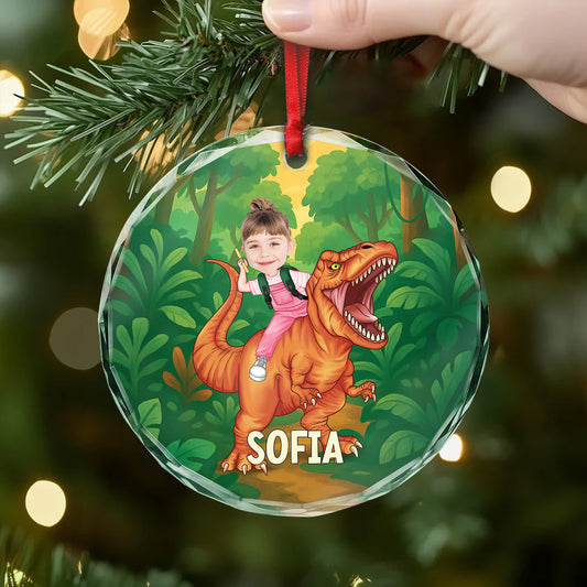 6425OGE2 kind mit dino personalisierte glas ornamente_ tochter sohn mit gesicht 6425O6ZNK