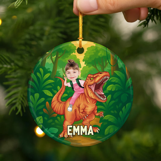 6425OGE2 kind mit dino personalisierte keramik ornamente_ tochter sohn mit gesicht 6425O6ZNK