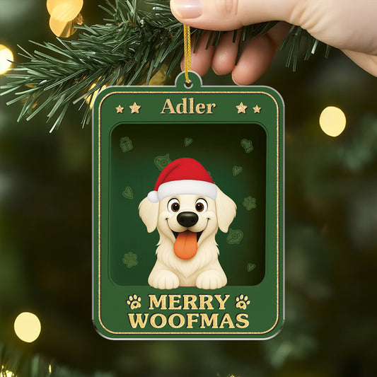 6442OGE2 3d druck effekt merry woofmas acryl christbaumschmuck hund personalisiert_ 6442O8MZC