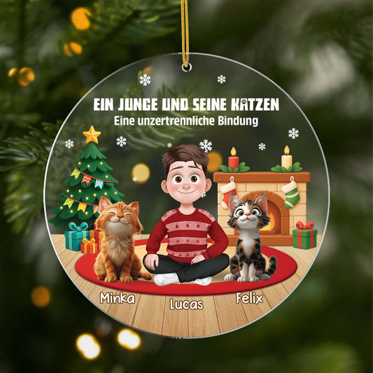 6454OGE1 ein junge und seine katze acryl weihnachtsschmuck personalisiert 6454OKM5C