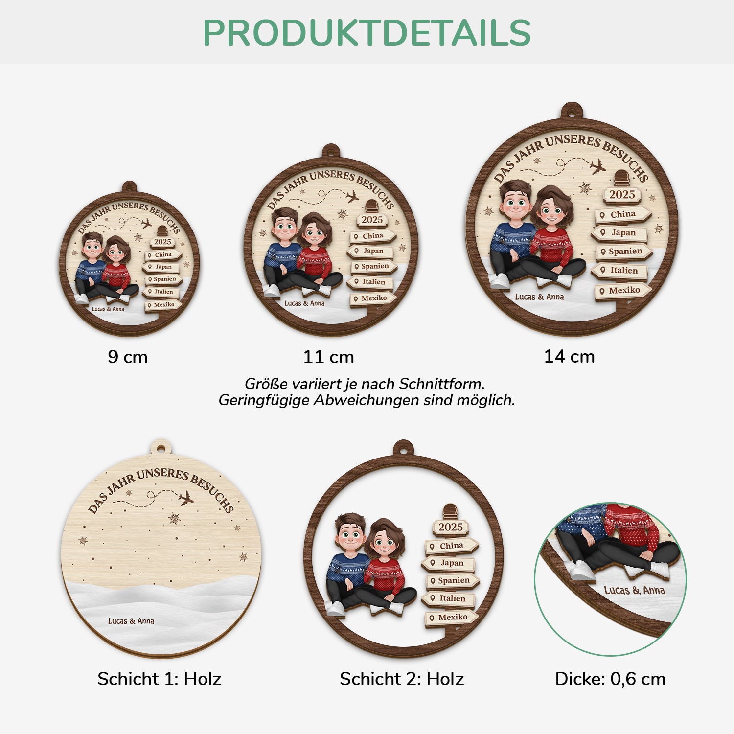 6462OGE3 das jahr unseres besuchs personalisierte 1 schicht holz ornamente paar weihnachten reise 6462O3QZG