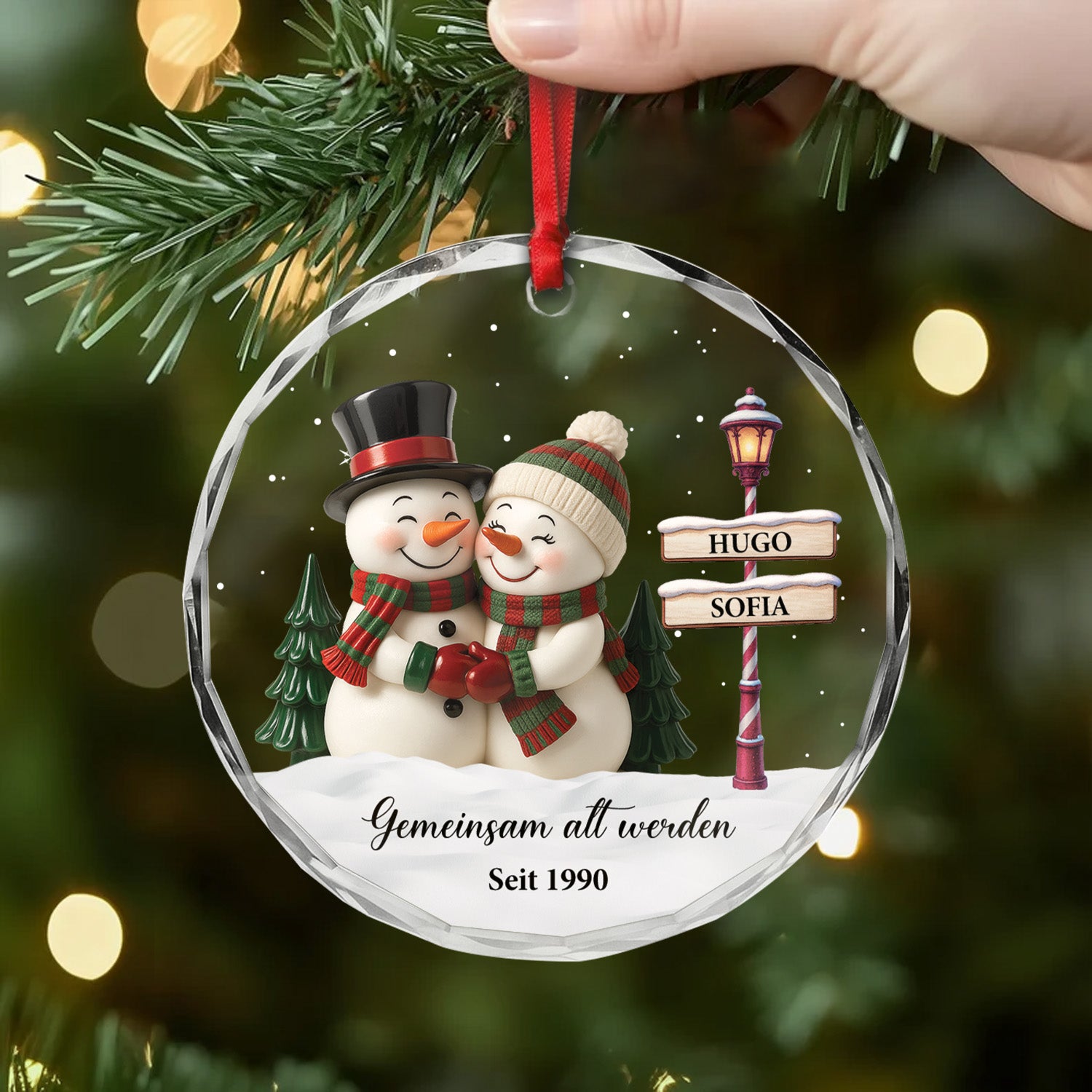 6477OGE2 gemeinsam alt werden seit glas weihnachtsschmuck personalisiert_ paare schneemann 6477O3T0G