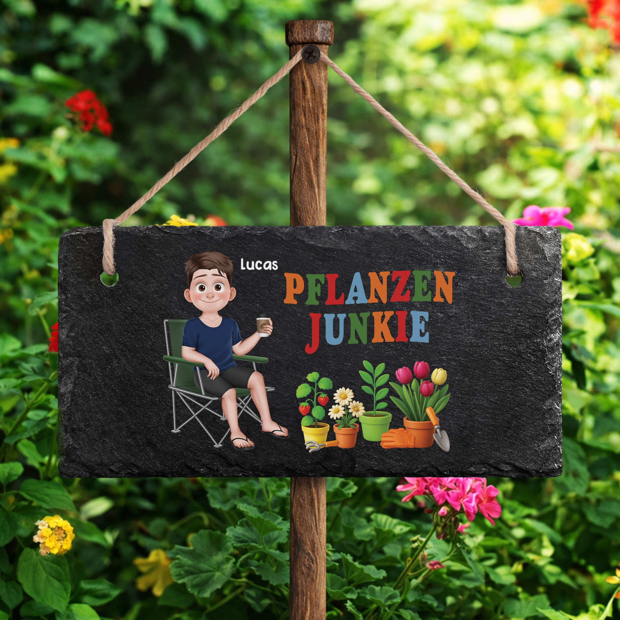 6507AGE1 pflanzen suchtig personalisiertes geschenk garten  schiefer gartenschild frauenm_nner 6507ae8vca