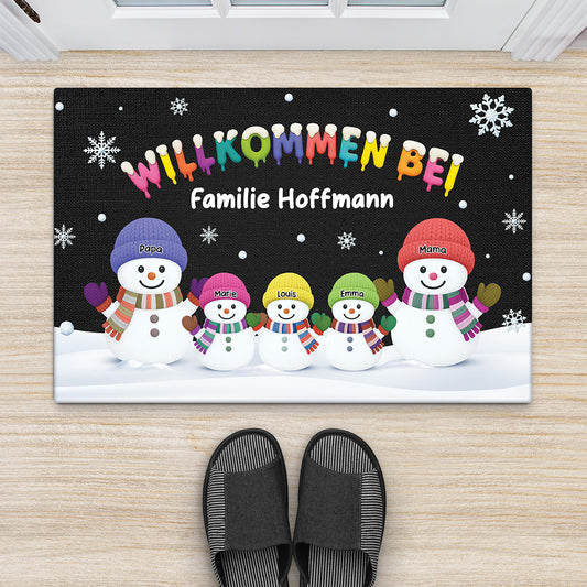 6516DGE1 herzlich willkommen bei uns zuhause weihnachten fussmatte personalisiert familie_ schneemann 6516DTLNI_1