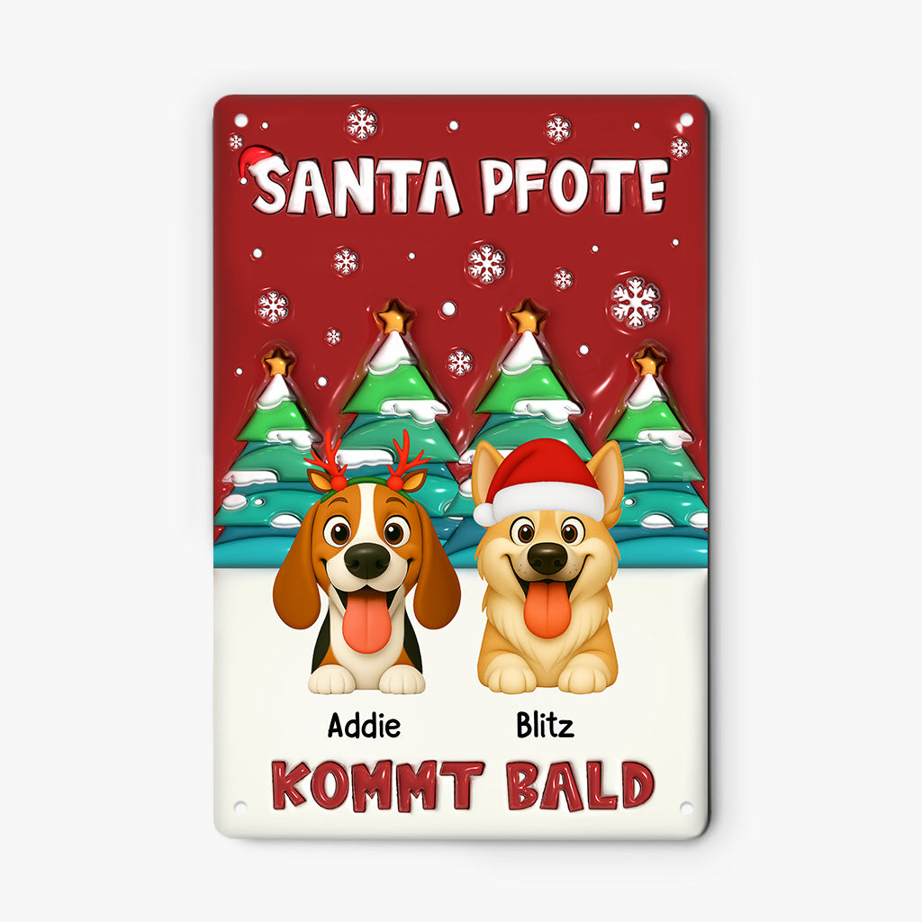 6527EGE2 3d druck effekt santa pfote kommt bald weihnachten turschild hund personalisiert_ 6527E3KTC