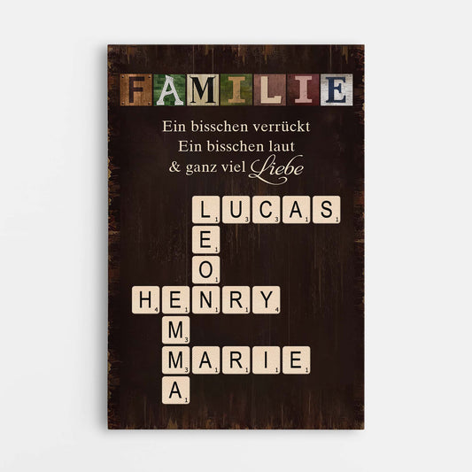 6542CGE1 familie etwas verruckt etwas laut und ganz viel liebe personalisierte kreuzwortratsel leinwand 6542C8ZZI