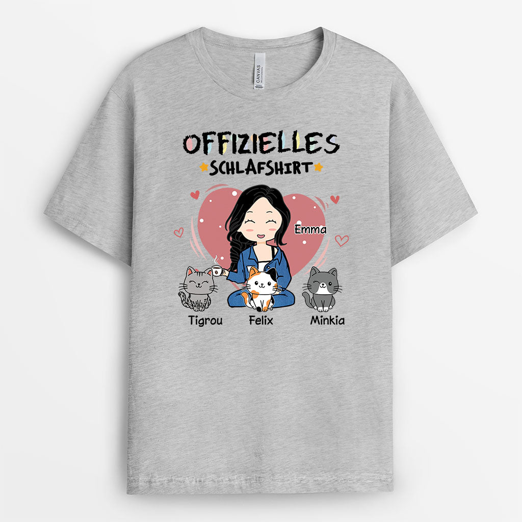 6649AGE2 offizielles schlafshirt helles schlafshirt katze personalisiert damen chibi buntstifte 6649AKV5D