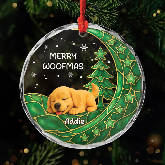 6688OGE1 merry woofmas glas weihnachtsschmuck_ personalisiert hund 6688OK6NC