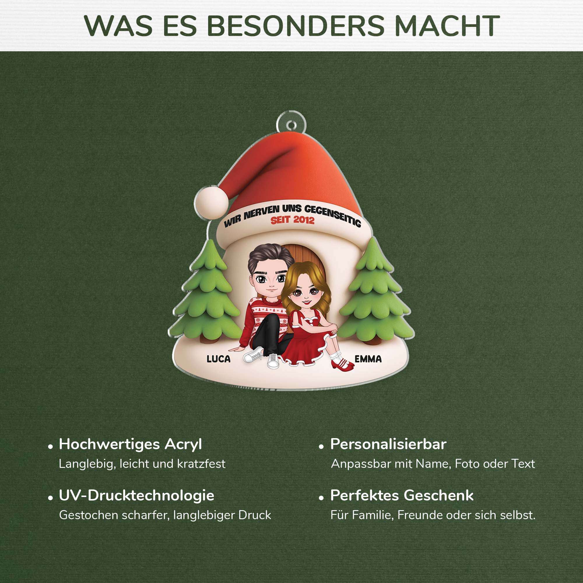 6705RGE4 3d druck effekt gemeinsam alt werden seit acryl weihnachtsschmuck personalisiert paar weihnachtsmutze 6705RKM5G