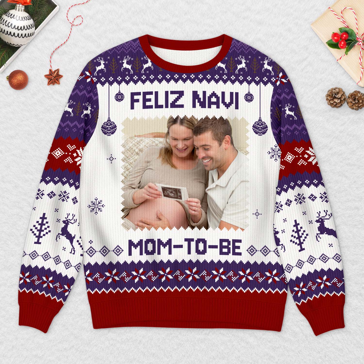 6725WGE2 feliz navi dad to be personalisierter weihnachtspullover_ werdende mama papa mit foto 6725WKZNB