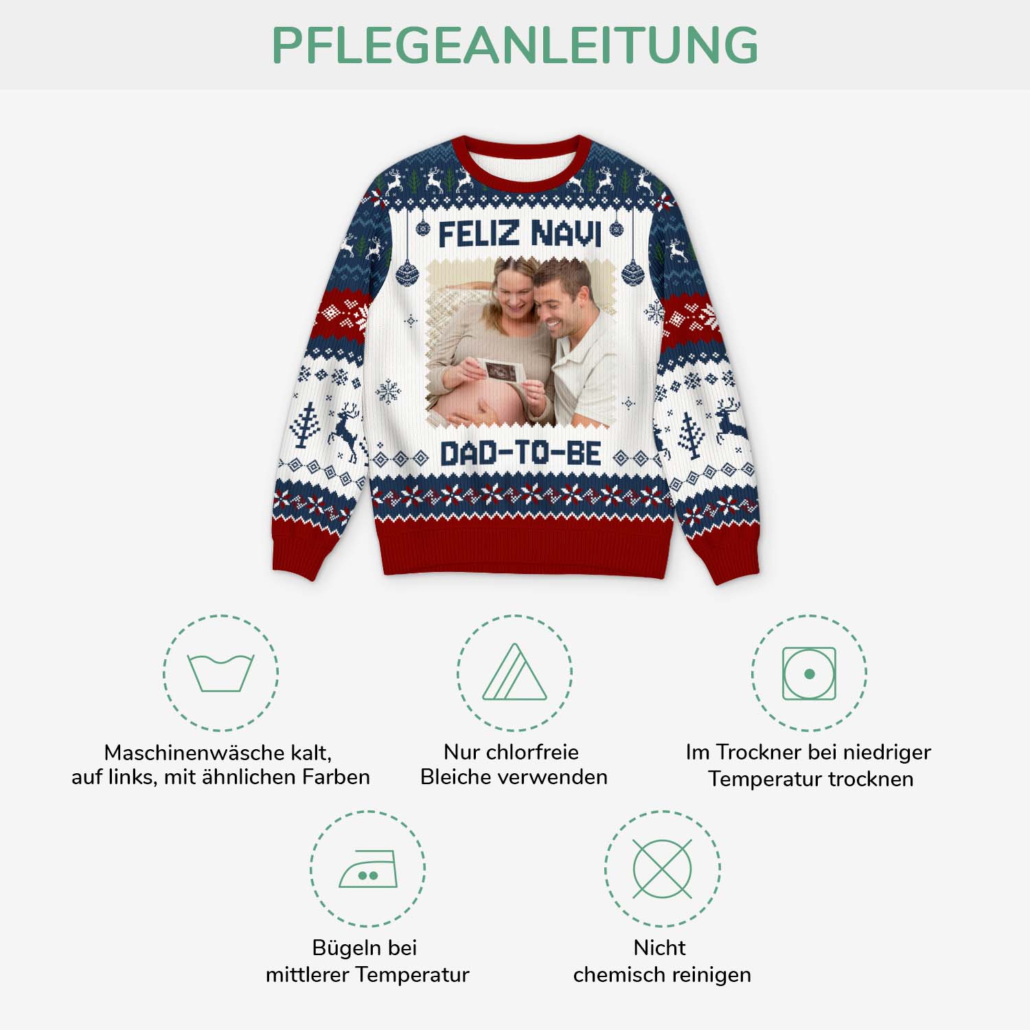 6725WGE4 feliz navi dad to be personalisierter weihnachtspullover_ werdende mama papa mit foto 6725WKZNB
