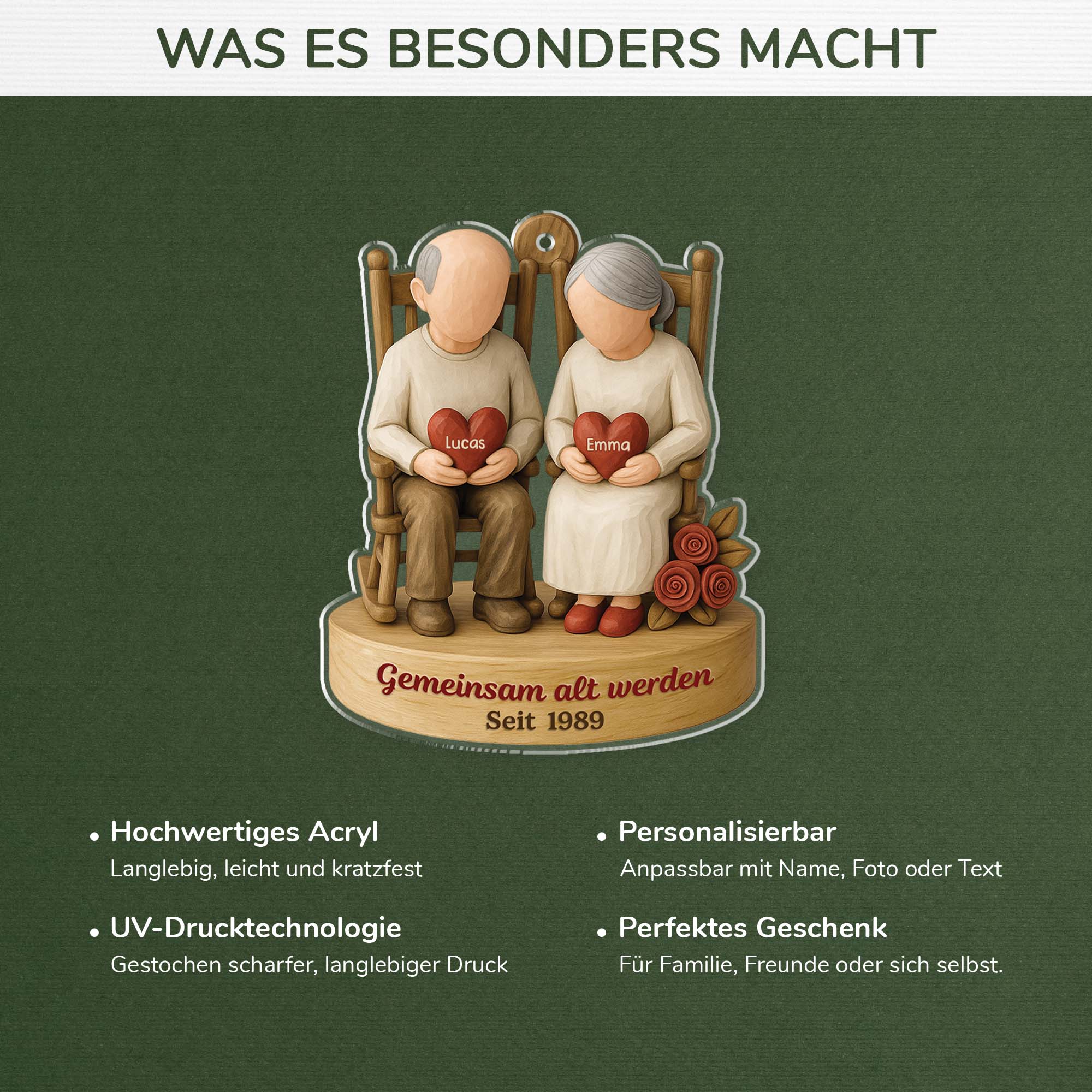 6734OGE4 3d druck effekt gemeinsam alt werden seit acryl weihnachtsschmuck personalisiert paar herzen 6734O3TTG