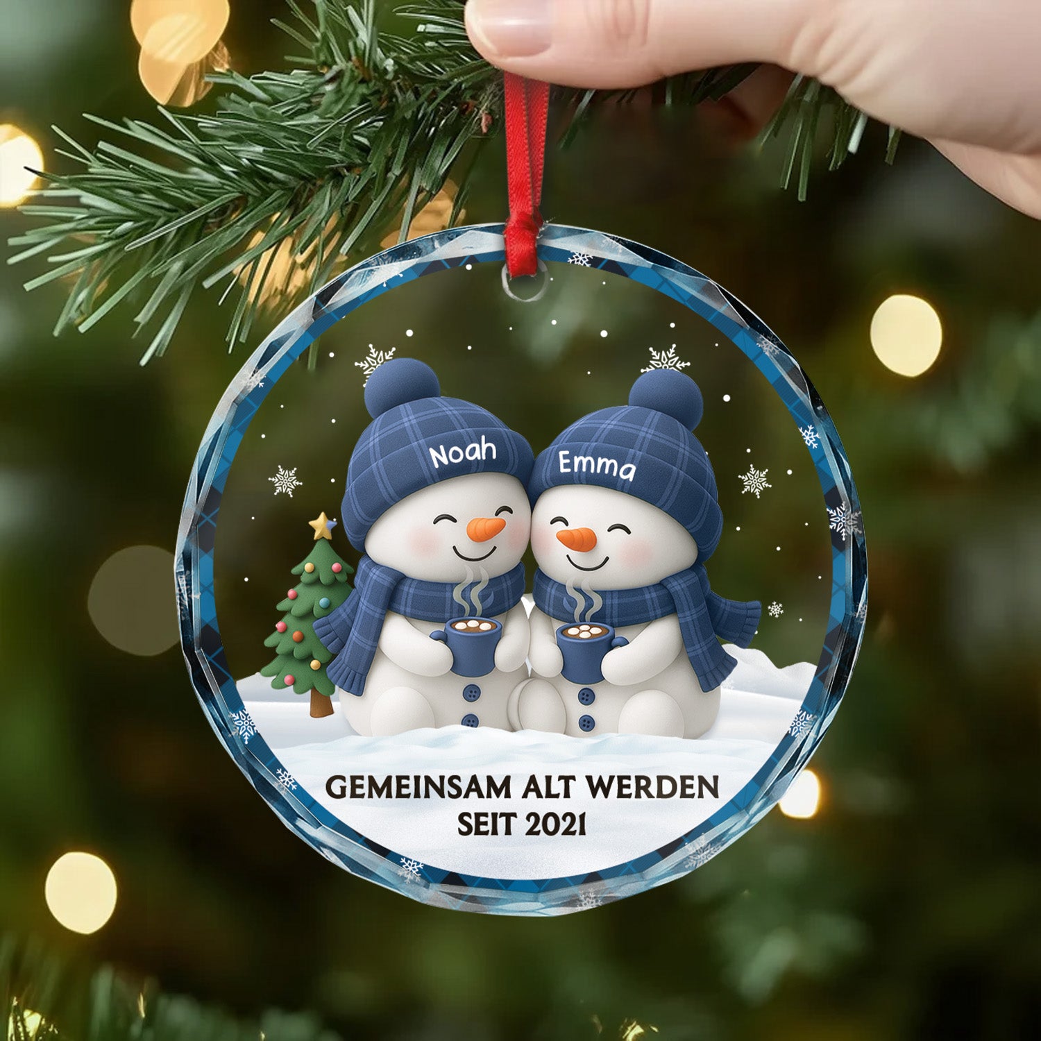 6752OGE2 gemeinsam alt werden seit glas weihnachtsschmuck personalisiert weihnachtsmann paar gruner schneemann 6752O8M5G