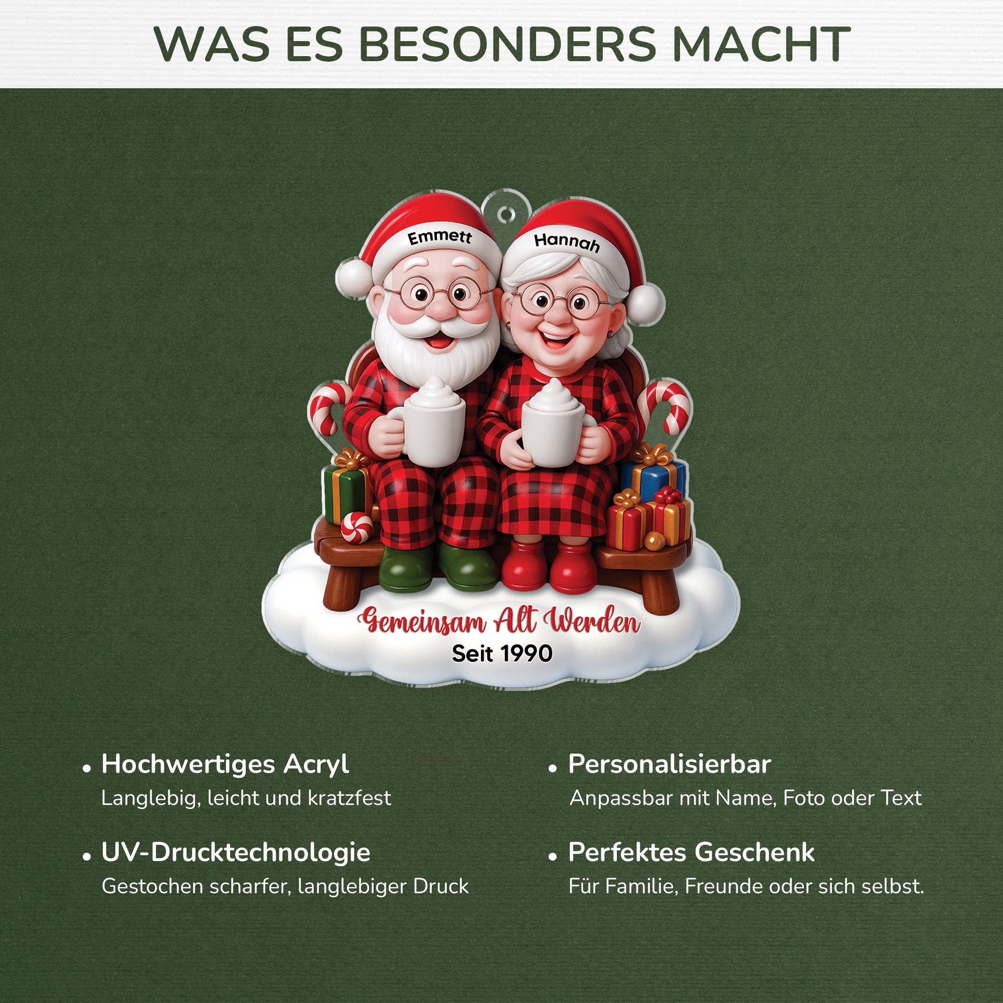 6926OGE4 3d druck effekt gemeinsam alt werden seit acryl weihnachtsschmuck personalisiert paar tartan 6926O6VMG