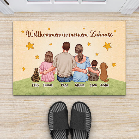 6927DGE2 die familie personalisierte fussmatte familie mit hund und katze_ 6927D8TTI